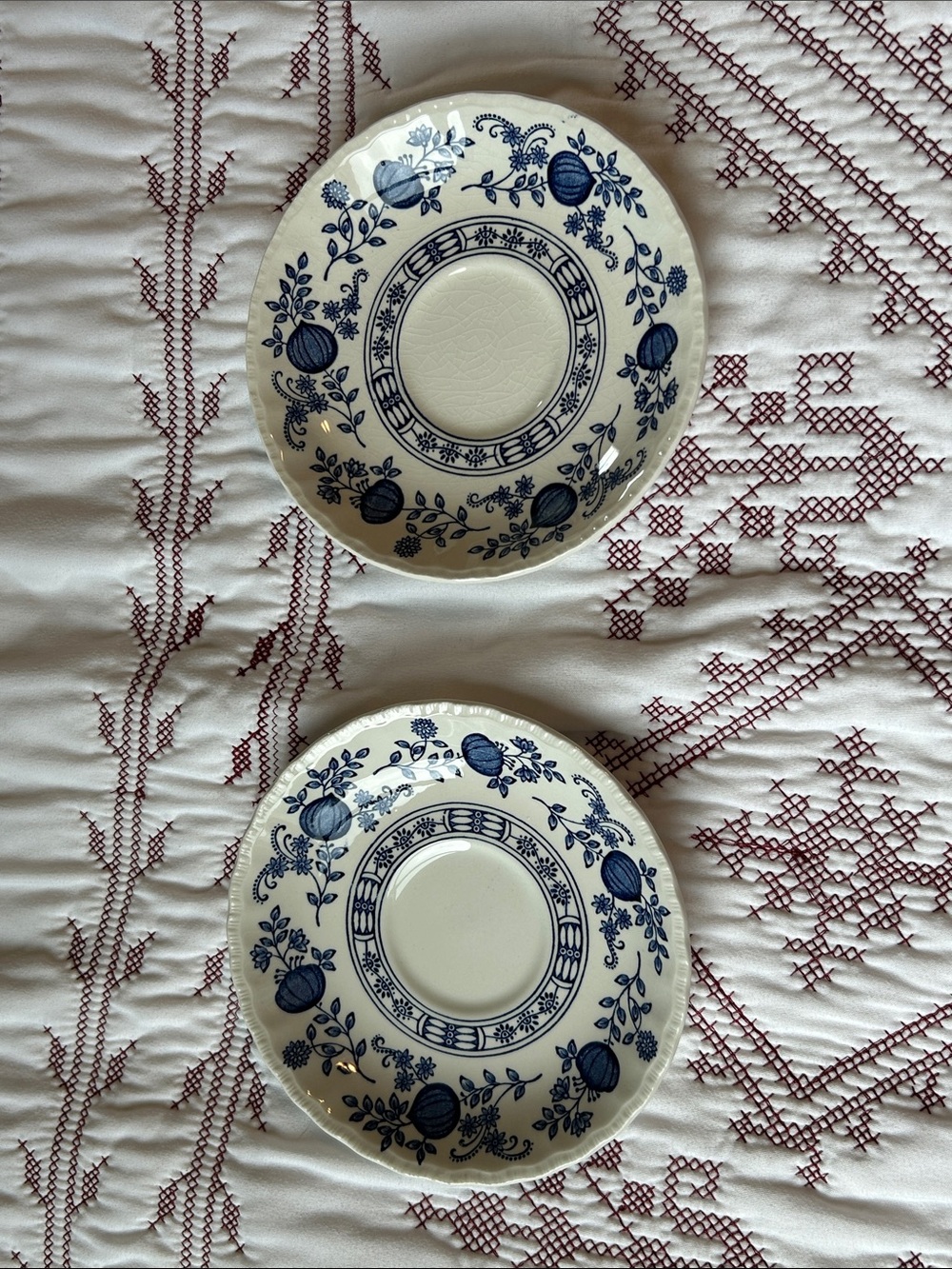 Vintage Enoch Wedgwood Blue Heritage/Blue Onion Saucers Set of 2